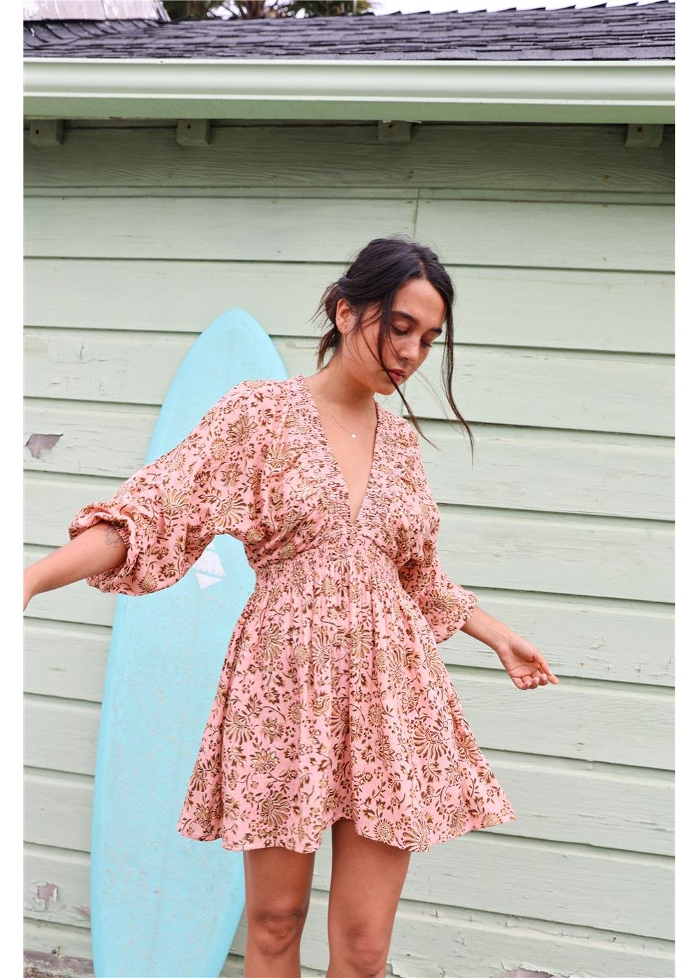 Wave Goddess Mini Long Sleeve Woven Dress