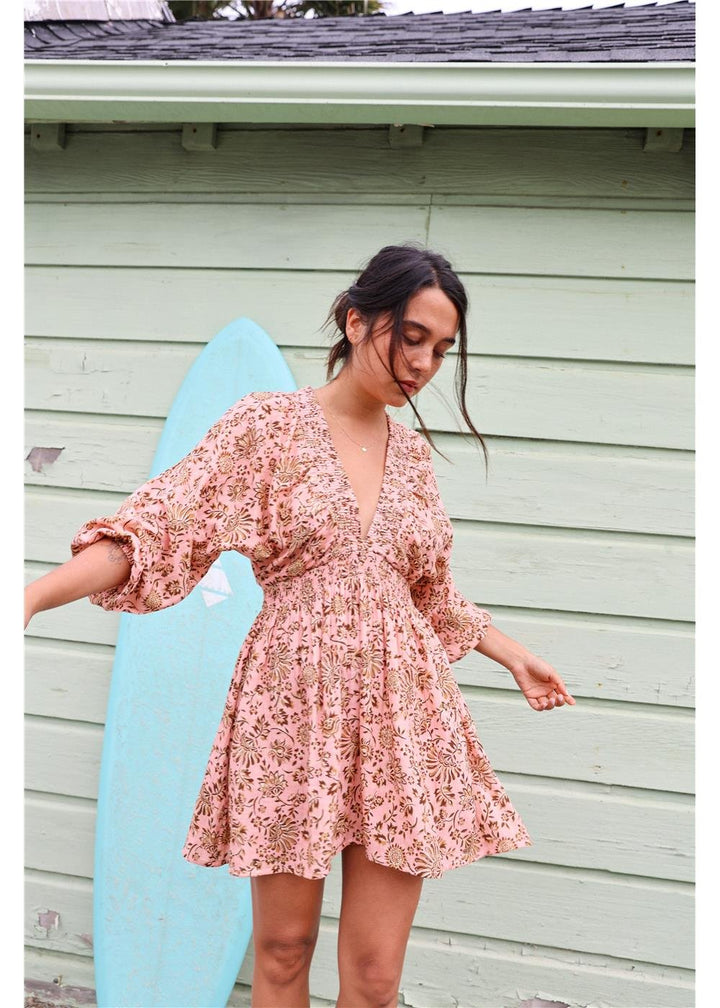 Wave Goddess Mini Long Sleeve Woven Dress