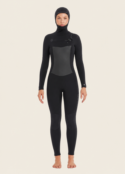7 Seas 5/4 Hooded Chest Zip Full Wetsuit - Solid Black