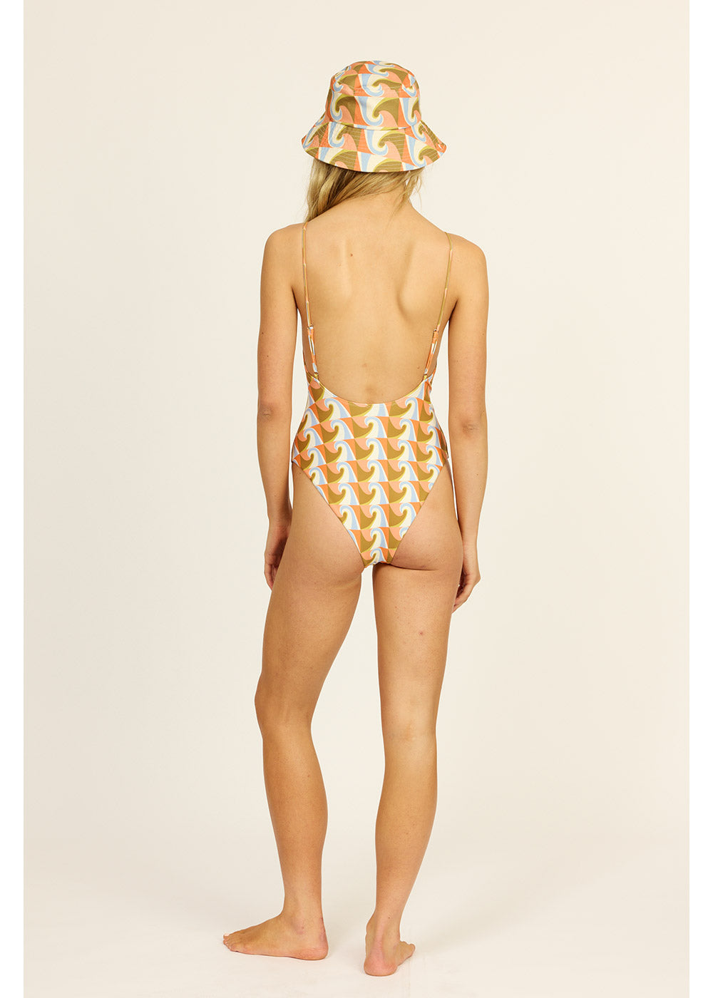 Wave Check Gathered One Piece